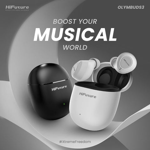 HiFuture OlymBuds3 Comfort Fit Wireless Earbuds, Up to 25Hrs Playtime, IPX5 Waterproof, Comfort Fit, 6MM Driver, Powerful Bass, Light weight, Smart Touch Controls, AI Voice Assistant, Black, HEO3