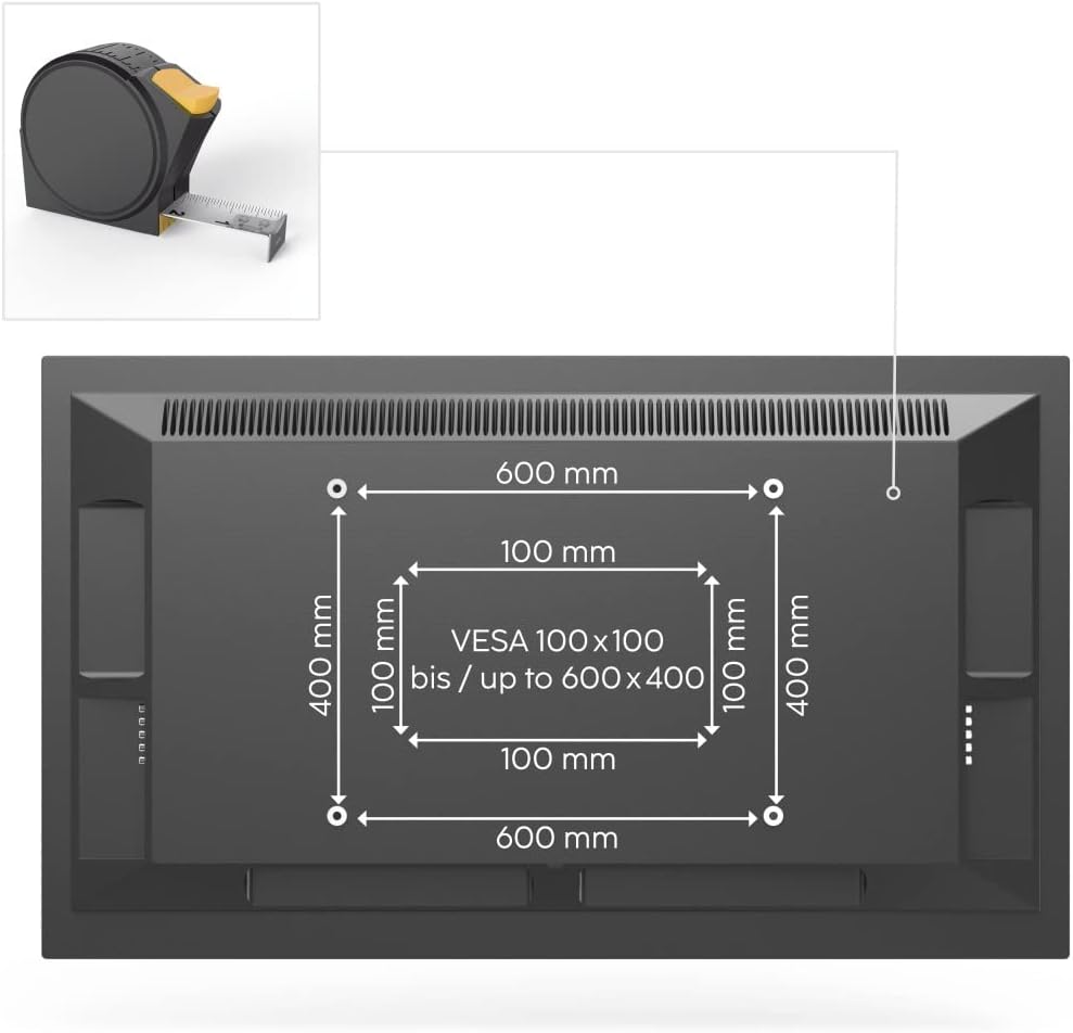 Hama TV Wall Mount Swivelling, Tilting, Extendable (TV Wall Mount 32-84 Inches, VESA 100 x 100 to VESA 600 x 400, up to 50 kg, 2 Arms, 3 Joints, with Fischer Dowels and Drilling Template) Black