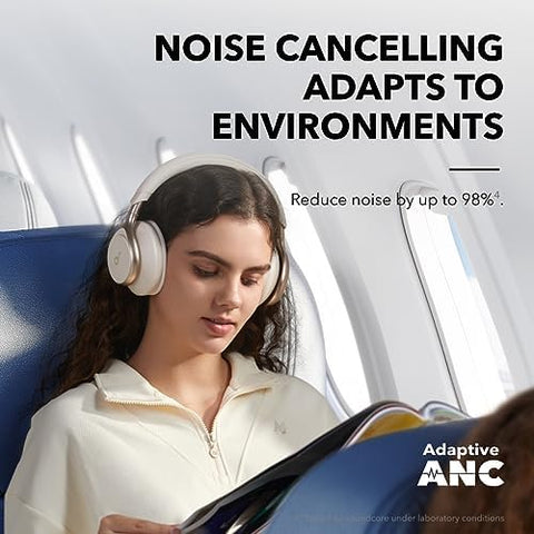 soundcore by Anker, Space One - Adaptive Active Noise Cancelling Headphones, Enhanced Human Voice Reduction, 40H ANC Playtime, LDAC Hi-Res Wireless Audio, Comfortable Fit, Bluetooth 5.3, App Control