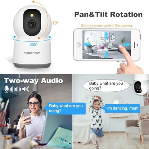 Inahom Pan & Tilt Full HD 5MP Smart Camera with Wi-Fi Support 2.4G or 5G Wi-Fi Motion detection alarm Human Alarm Phone push alarm Supported max 128GB microSD card for recording and playback