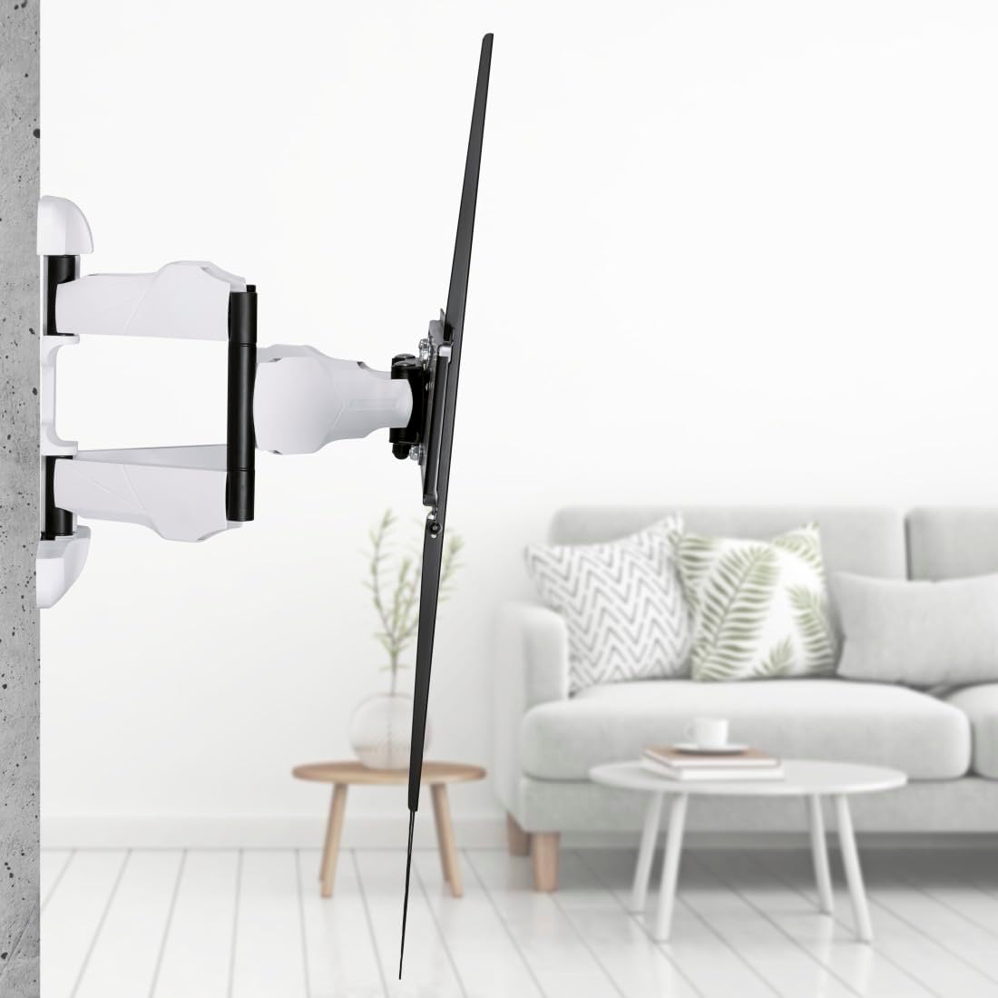 Hama Full Motion TV Wall Mount, 46–90 Inch (117–229 cm), Swivel 120°, Tilt +2°/-10°, Extendable Arm, VESA 300x100–800x600, Max 75 kg Heavy Duty, with Cable Management & Drilling Template, Black/White