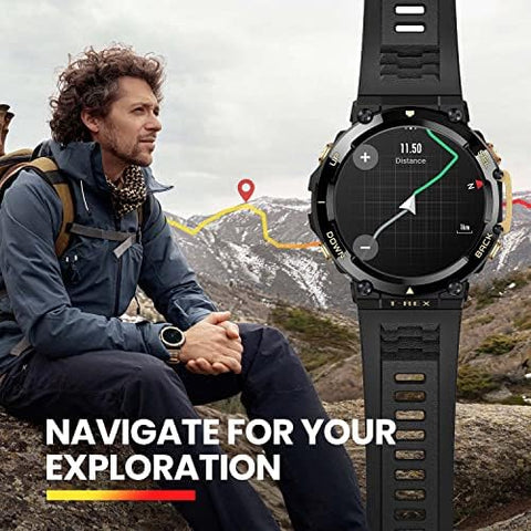 Amazfit T Rex 2 Smart Watch, Premium Multisport GPS Sports Watch, Real time Navigation, 150+ Sports Modes, Heart Rate, SpO2 Monitoring, Ember Black, standard size