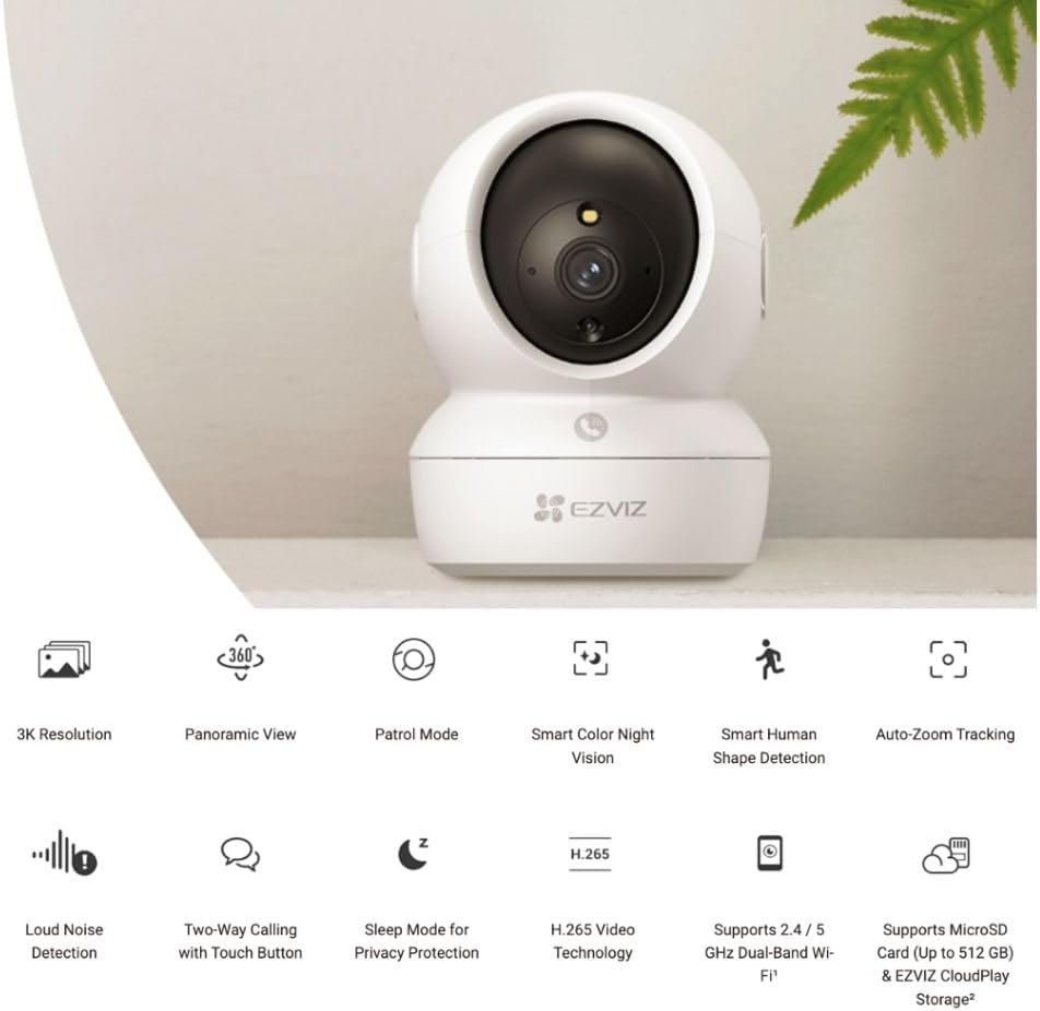 EZVIZ H6c Pro,3K, 5MP [New Generation], WiFi Security Camera, Call Button, Night Vision, Motion Detection, Smart Tracking, Two-Way Audio, Works with Alexa