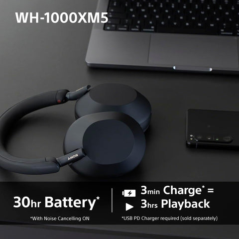 Sony WH 1000XM5 Noise Cancelling Wireless Headphones 30 hours battery life Over ear style Optimised for Alexa and the Google Assistant with built in mic for phone calls Black, One Size