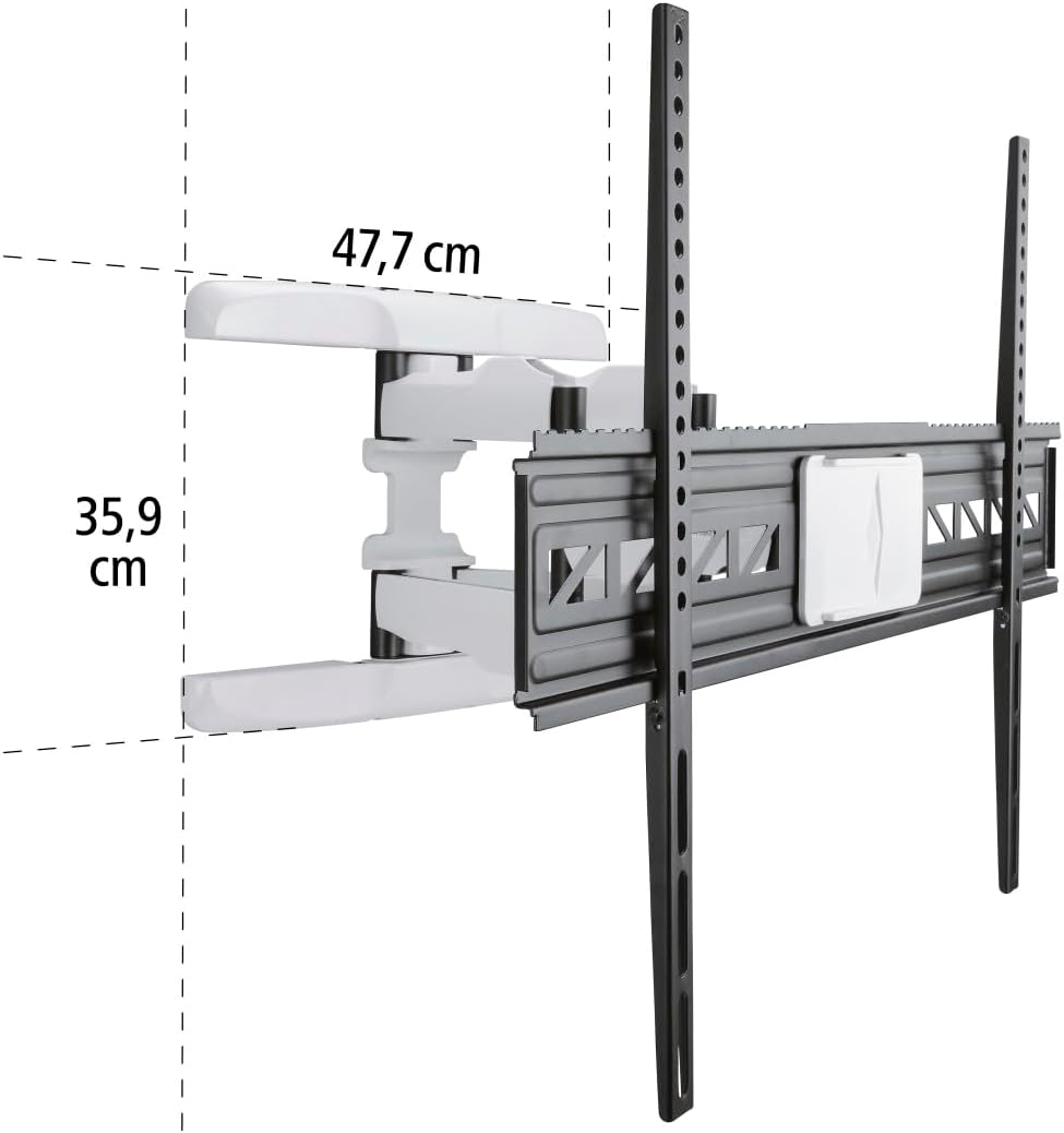 Hama Full Motion TV Wall Mount, 46–90 Inch (117–229 cm), Swivel 120°, Tilt +2°/-10°, Extendable Arm, VESA 300x100–800x600, Max 75 kg Heavy Duty, with Cable Management & Drilling Template, Black/White