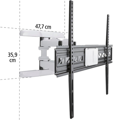 Hama Full Motion TV Wall Mount, 46–90 Inch (117–229 cm), Swivel 120°, Tilt +2°/-10°, Extendable Arm, VESA 300x100–800x600, Max 75 kg Heavy Duty, with Cable Management & Drilling Template, Black/White