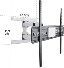 Hama Full Motion TV Wall Mount, 46–90 Inch (117–229 cm), Swivel 120°, Tilt +2°/-10°, Extendable Arm, VESA 300x100–800x600, Max 75 kg Heavy Duty, with Cable Management & Drilling Template, Black/White