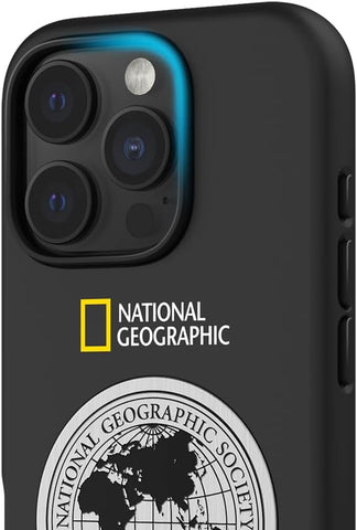 National Geographic Metal Deco Hard Shell Case Apple iPhone 16 Pro Cover - Compatible with most of the Magnetic Car Holders - Black