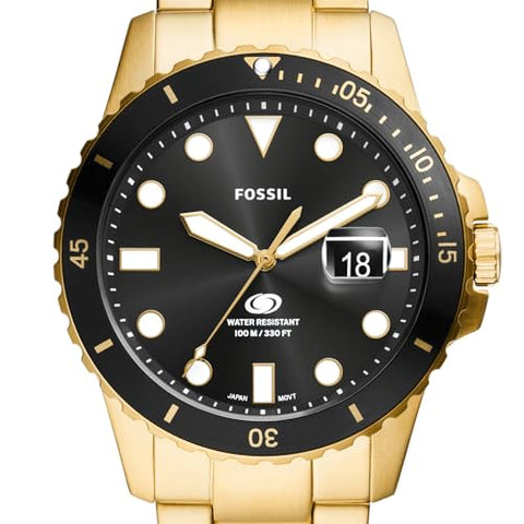 Fossil Men's Blue Quartz Stainless Steel Three-Hand Watch, Color: Gold/Black Taper (Model: FS6035)