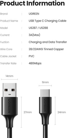 Ugreen cable USB to USB cable Type C 2 A 1m black US287