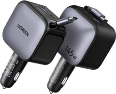 UGREEN 4-Port 1A 3C 145W PD Fast Car Charger with Retractabl
