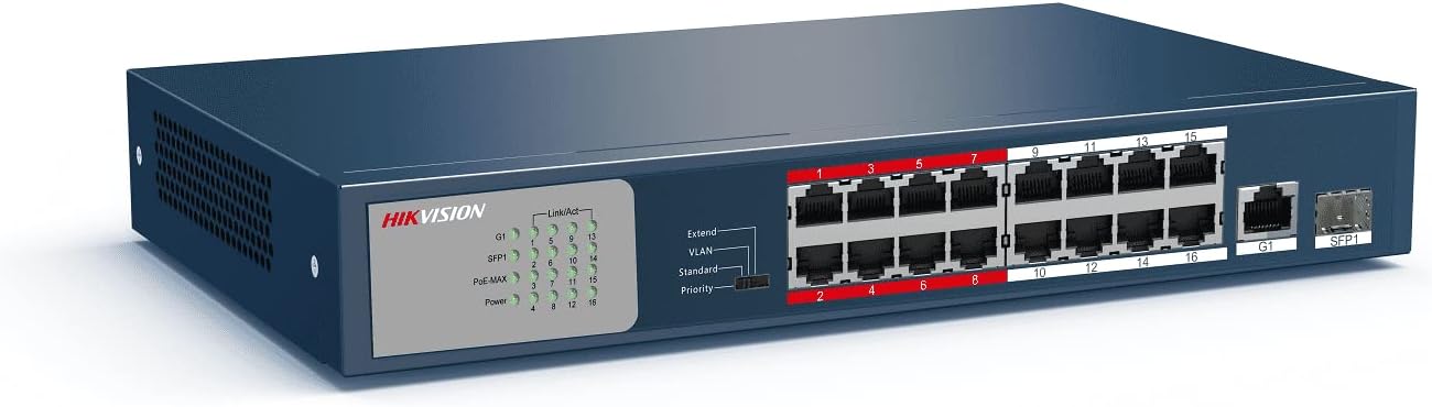 HIKVISION 16 Port Fast Ethernet Unmanaged POE Switch DS-3E0318P-E/M(B) Compatibility with JK Vision BNC