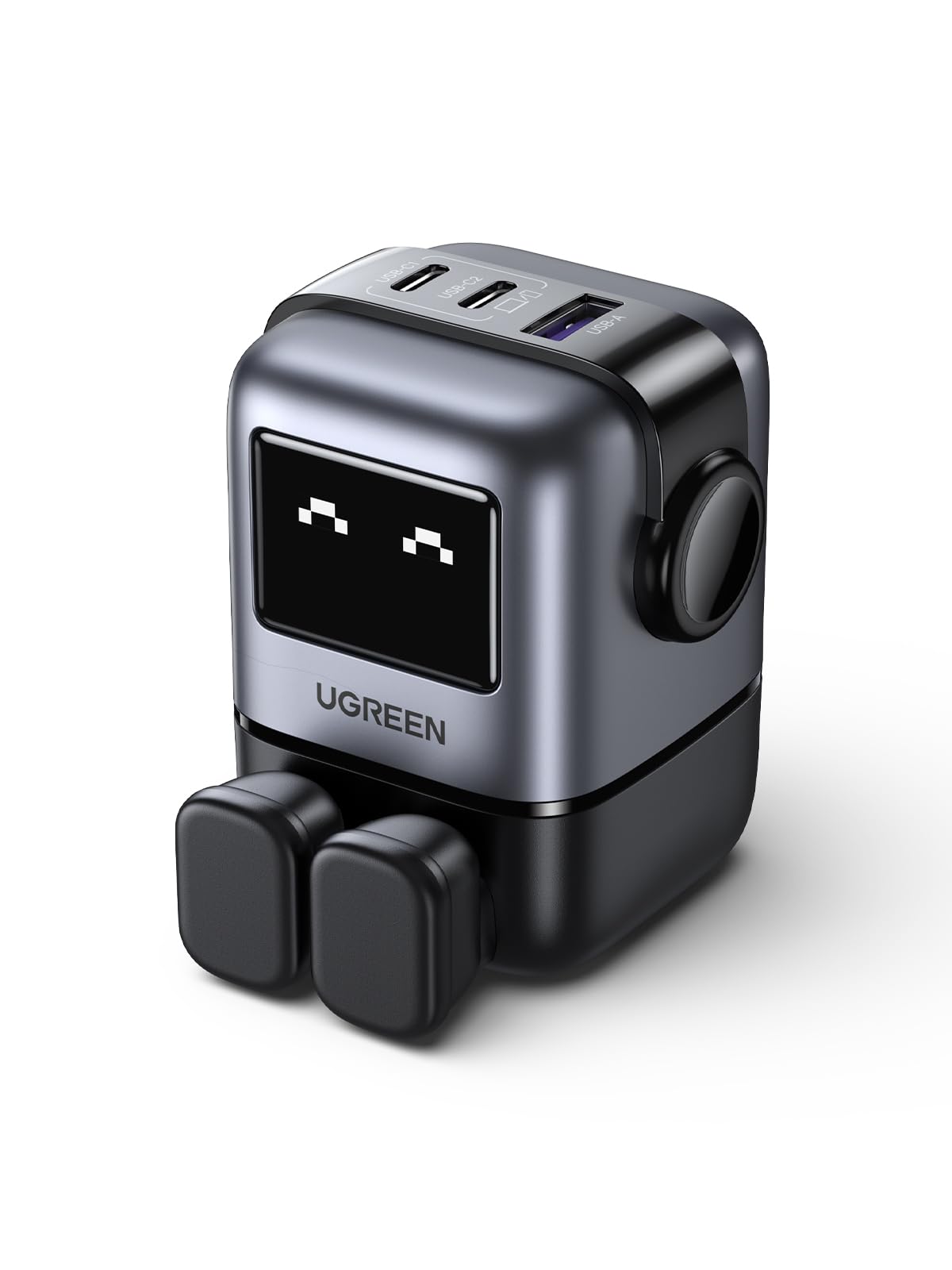 UGREEN UNO 65W USB C Charger 3-Port Nexode GaN Fast Charge Wall Plug Funny LED Display Compact Type-C Power Adapter Compatible for MacBook/HP/Dell/Lenovo, iPhone 17 Pro Max, Galaxy S25 Ultra- Purple