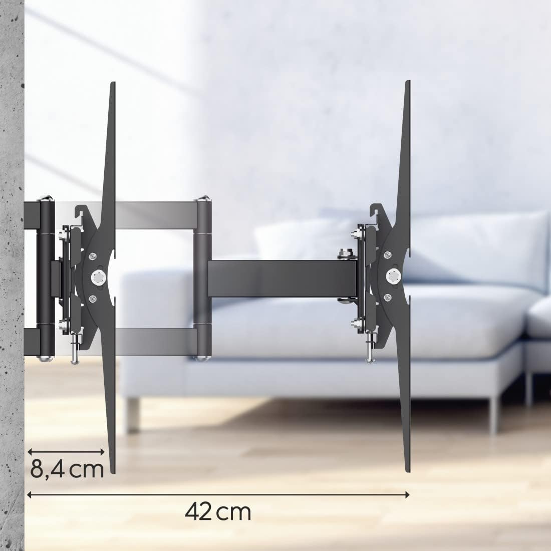 Hama TV Wall Mount Swivelling, Tilting, Extendable (TV Wall Mount 32-84 Inches, VESA 100 x 100 to VESA 600 x 400, up to 50 kg, 2 Arms, 3 Joints, with Fischer Dowels and Drilling Template) Black