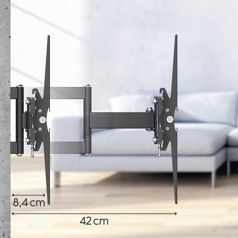 Hama TV Wall Mount Swivelling, Tilting, Extendable (TV Wall Mount 32-84 Inches, VESA 100 x 100 to VESA 600 x 400, up to 50 kg, 2 Arms, 3 Joints, with Fischer Dowels and Drilling Template) Black