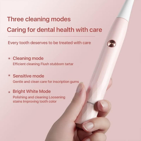 Bomidi T501 Ultrasonic Electric Toothbrush High Frequency Vibration Deep Cleaning & Whitening Toothbrush | IPX7 Waterproof | 30days Long battery Life - Pink