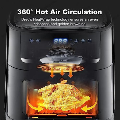 Zolele ZA005 Electric Air Fryer 6L Large Capacity Non Stick Frying Basket Oil-less Cooker Digital Touch Control Panel 360 Degree Hot Air Circulation 6 Preset Cooking Mode Electric Cooker 1500W - Black