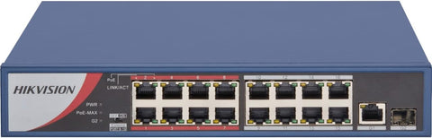 HIKVISION 16 Port Fast Ethernet Unmanaged POE Switch DS-3E0318P-E/M(B) Compatibility with JK Vision BNC
