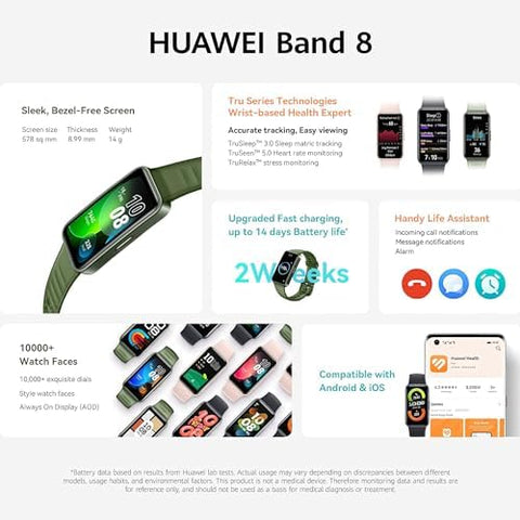 HUAWEI Band 8 Smart Watch, Ultra-thin Design, Scientific Sleeping Tracking, 2-week battery life, Compatible with Android & iOS, 24/7 Health Management, Black