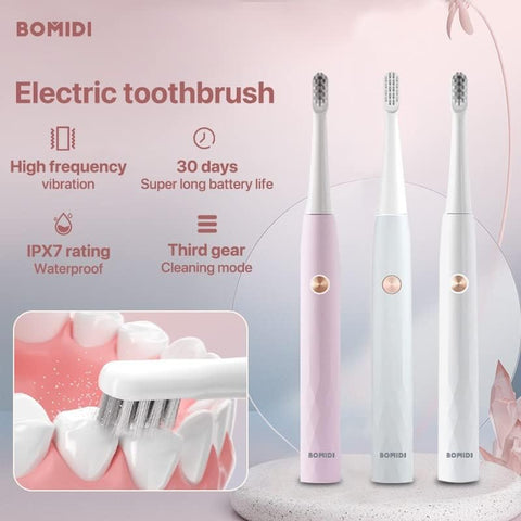 Bomidi T501 Ultrasonic Electric Toothbrush High Frequency Vibration Deep Cleaning & Whitening Toothbrush | IPX7 Waterproof | 30days Long battery Life - Pink