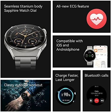 HUAWEI WATCH GT 3 Pro Smartwatch - Fitness Tracker and Health Monitor with Heart Rate, ECG & Blood Oxygen Monitoring - Long Lasting Battery Up to 2 Weeks - Sapphire Watch Dial - Bluetooth - 46" Black