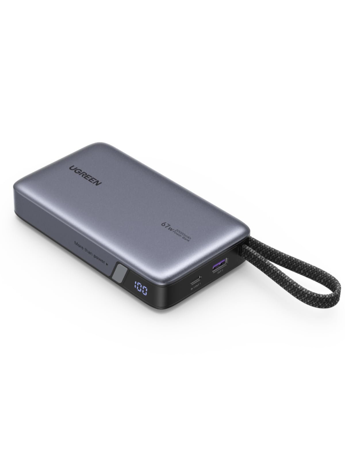 UGREEN Nexode 20000mAh 145W Power Bank Laptop Charger with Built-in Cable | High-capacity, 3-device fast charging, dual USB-C ports, flight-safe, digital display, fast-charge Laptops/Phones/Tablets