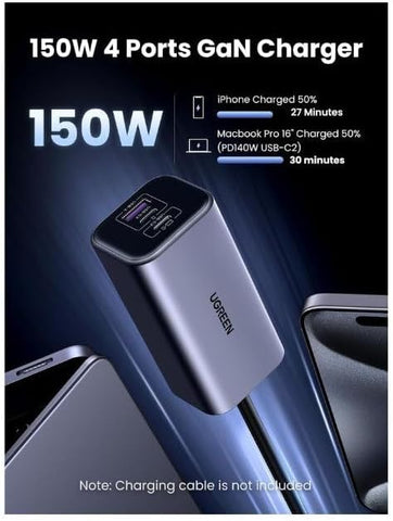 UGreen 150W 4-Port Gan Fast Car Charger Pd Usb C Port With E