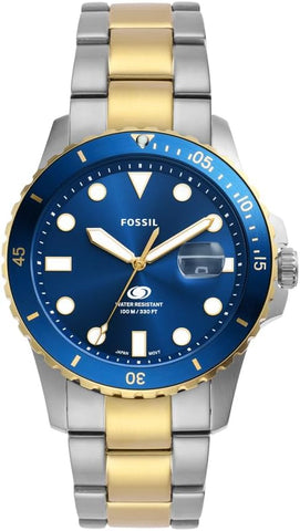 Fossil Men's Blue Quartz Stainless Steel Three-Hand Watch, Color: Two Tone/Blue Taper (Model: FS6034)