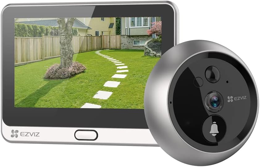 EZVIZ DP2C 1080p Video Door Viewer Peephole Camera with 4.3" Color Screen Display, Built in Chime, Rechargable Battery, APP Viewing, Two Way Audio, PIR Motion Detection, Metal Housing, Cloud/SD