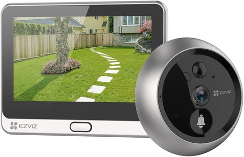 EZVIZ DP2C 1080p Video Door Viewer Peephole Camera with 4.3" Color Screen Display, Built in Chime, Rechargable Battery, APP Viewing, Two Way Audio, PIR Motion Detection, Metal Housing, Cloud/SD