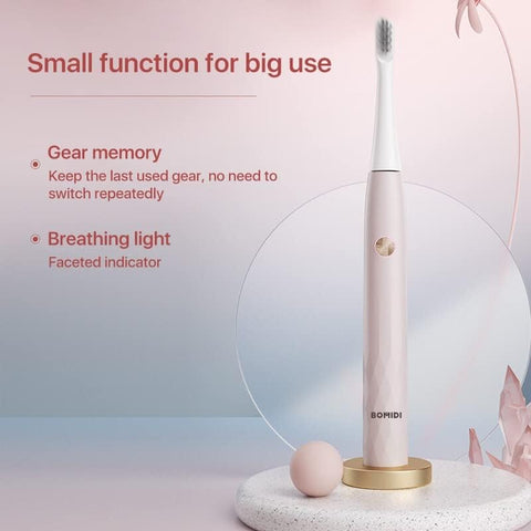 Bomidi T501 Ultrasonic Electric Toothbrush High Frequency Vibration Deep Cleaning & Whitening Toothbrush | IPX7 Waterproof | 30days Long battery Life - Pink