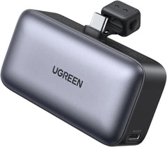 UGREEN Mini Power Bank, 5000mAh with Built-In 3.77mm Long USB C Connector | SCP 22.5W Fast Charging, pocket-sized, charging for iPhone 17/16, Galaxy S26, AirPods, Huawei, for travel/work/outdoor use