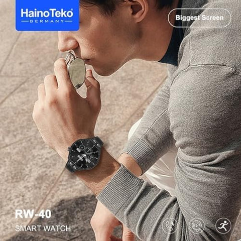 Haino Teko Germany RW40 Full Screen 53mm Biggest Round Display Smart Watch With Wireless Charger Designed for Men's and Boys Black