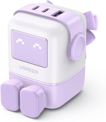 UGREEN UNO 65W USB C Charger 3-Port Nexode GaN Fast Charge Wall Plug Funny LED Display Compact Type-C Power Adapter Compatible for MacBook/HP/Dell/Lenovo, iPhone 17 Pro Max, Galaxy S25 Ultra- Purple