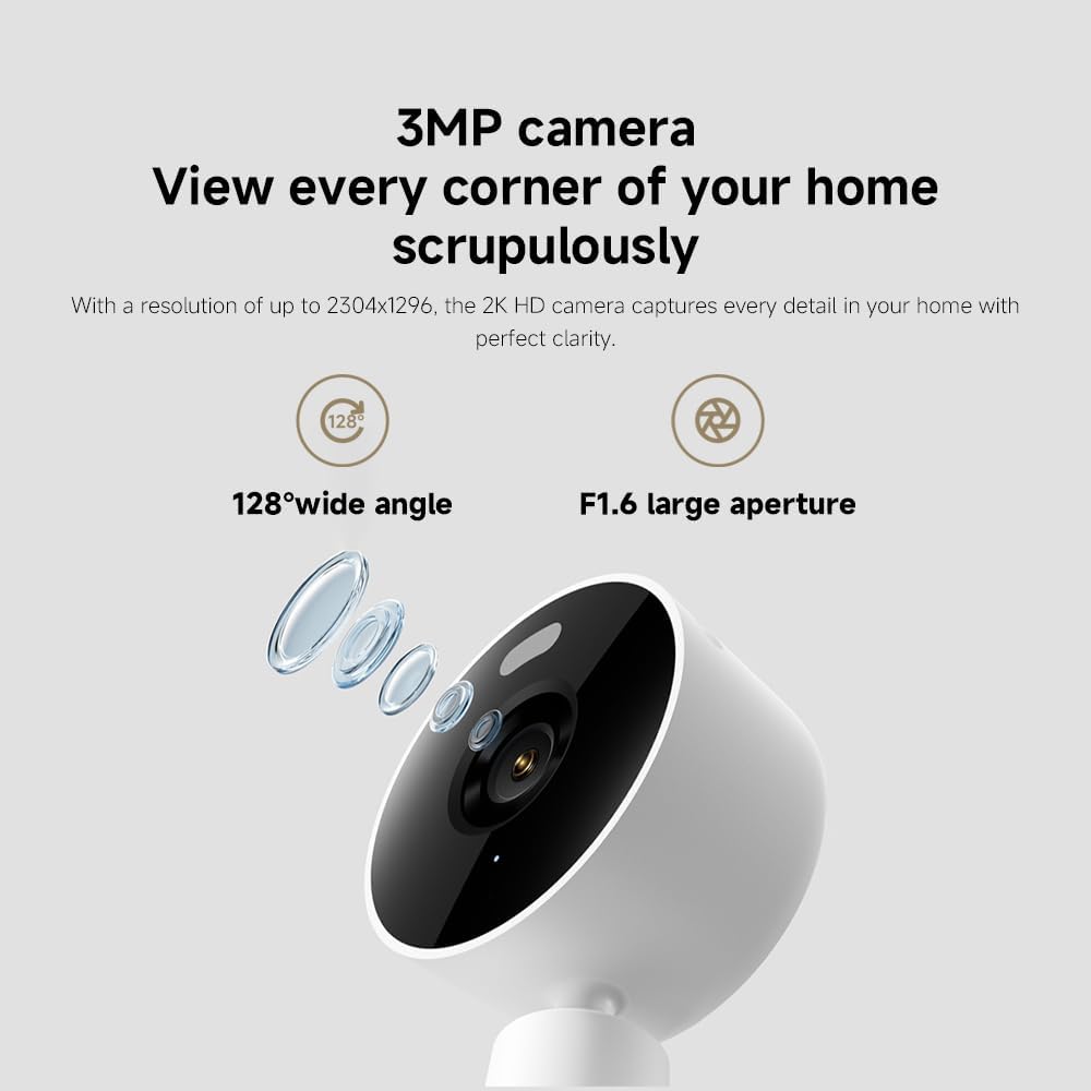 Xiaomi Smart Camera C100, 2K Indoor Security Camera, 360° View, Night Vision, Two-Way Audio, Motion Detection, Works with Alexa
