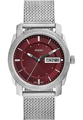 Fossil Machine Three-Hand Day-Date Stainless Steel Mesh Watch - FS6014