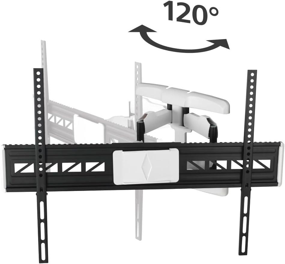 Hama Full Motion TV Wall Mount, 46–90 Inch (117–229 cm), Swivel 120°, Tilt +2°/-10°, Extendable Arm, VESA 300x100–800x600, Max 75 kg Heavy Duty, with Cable Management & Drilling Template, Black/White