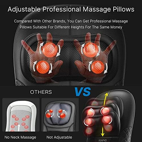 RENPHO Back Massager with Heat, Shiatsu Massage Chair, Full Back Massager Deep Tissue Kneading, Massager Seat Vibration, Height Adjustable Use at Home & Office