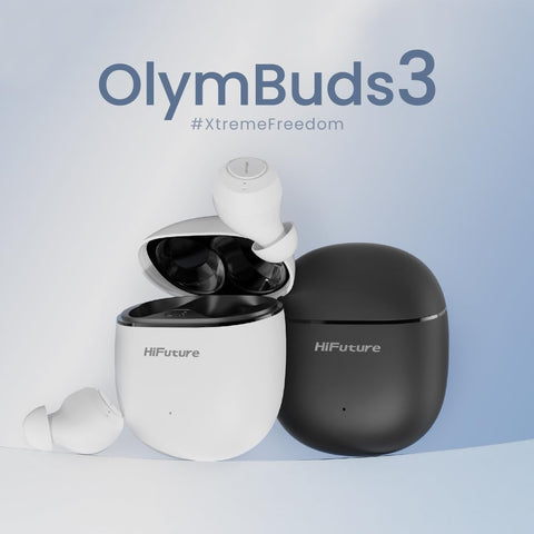 HiFuture OlymBuds3 Comfort Fit Wireless Earbuds, Up to 25Hrs Playtime, IPX5 Waterproof, Comfort Fit, 6MM Driver, Powerful Bass, Light weight, Smart Touch Controls, AI Voice Assistant, Black, HEO3