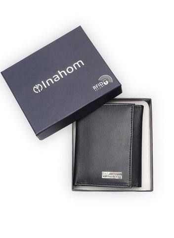 Inahom Inahom Tri-Fold Organised Wallet Flat Nappa Genuine and Smooth Leather Upper IM2021XDA0006-400-Navy Blue