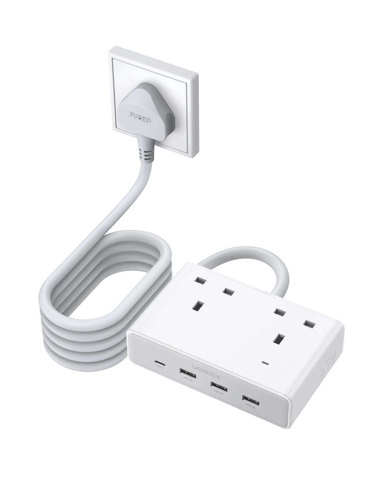 UGREEN GaN 6-in-1 Surge Protector Power Strip with PD30W USB-C (2A1C), Overload/Short-Circuit/Overheat Protection Extension Cord with 3 AC Outlet, UK Plugs with 2M Lead for Home Office Travel, etc