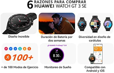 HUAWEI WATCH GT 3 SE Smartwatch, Sleek and Stylish, Science-based Workouts, Sleep Health Monitoring, Two-Week Battery Life, Diverse Face Designs, Compatible with Android & iOS, Black, large