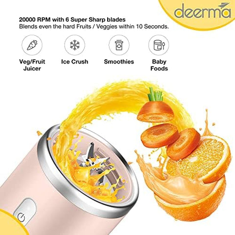 Deerma NU05 Rechargeable Personal Power Blender With 400 ml Tritan Jar, Rose Gold