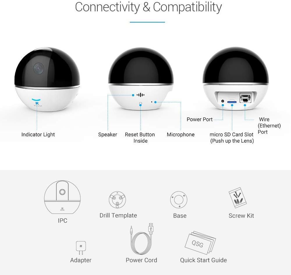 EZVIZ C6TC, 1080p WiFi Smart Home Security Camera, Surveillance Camera with Motion Tracking, 360 Rotating, Two Way Talk, Brilliant Night Vision White, CS CV248 B0 32WFR(EU)