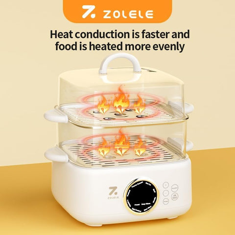 ZOLELE ES931 Electric Steamer 9.3L Large Capacity 3-Tier Steamer with Removable Inner Liner, Non-Stick Ceramic Coating Built-in Timer Easy to Clean Healthy Cooking for Vegetables Fish and Meat - White