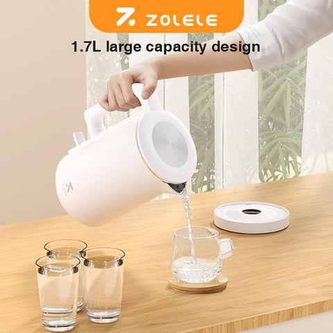 Zolele Electric Kettle HK151 1.7Liter Capacity Stylish Electric Kettle with Keep Warm Function, Boil-Dry Protection, Removable Filter, and 360-Degree Swivel Base for Quick and Easy Hot Water - White