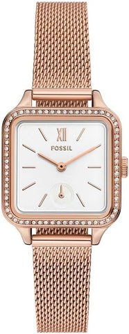 Fossil Colleen Three-Hand Stainless Steel Mesh Wrist Watch for Women, White/Rose Gold