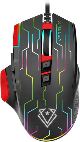 Vertux Kryptonite Gaming Mouse | Wired Mouse with Quick Performance | [2 Years-Warranty] 9 Programmable Buttons | Up to 10000 DPI | RGB Lights | 10 Million Clicks | Ultra-Light Gaming Mouse - Red