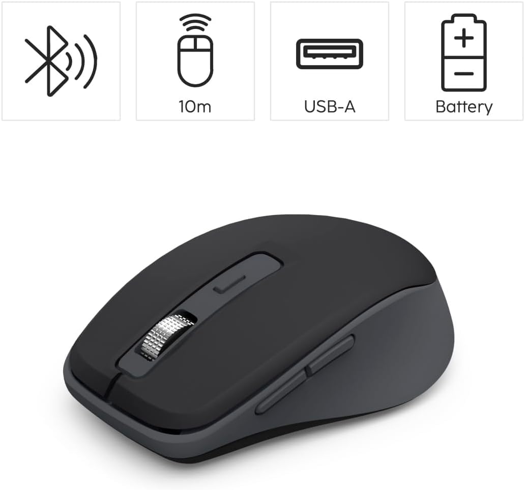 Hama Wireless Bluetooth Wireless Mouse Multi Device 7 Buttons AI Assistant | Bluetooth mouse, black, without clicking noise, 800/1200/1600 dpi, ideal as a computer mouse and laptop mouse