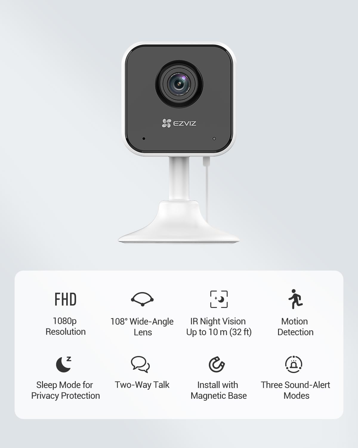 EZVIZ H1C CCTV Camera for Home, 1080p WiFi Security Camera, Baby Monitor Mini Camera with Night Vision, Two Way Talk, Sleep Mode, Sounds Alert, Magnetic Base, Motion Detection, Supports MicroSD Card